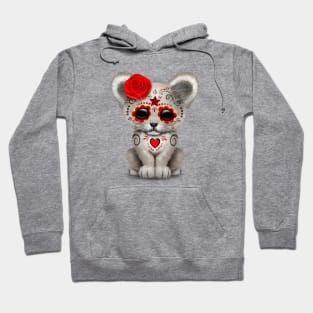 Red Day of the Dead Sugar Skull White Lion Cub Hoodie